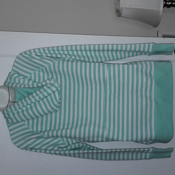 Women's size small Tek Gear Turquoise and white striped hooded sweatshirt. - Picture 2 of 8